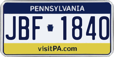 PA license plate JBF1840