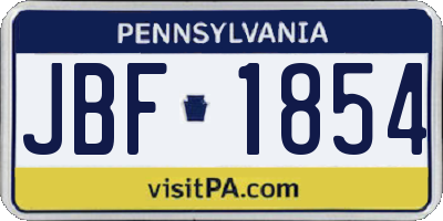 PA license plate JBF1854