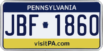 PA license plate JBF1860