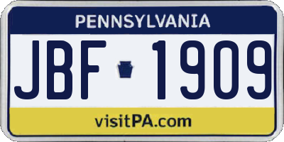 PA license plate JBF1909