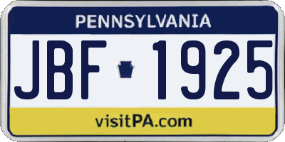 PA license plate JBF1925