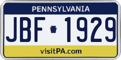 PA license plate JBF1929