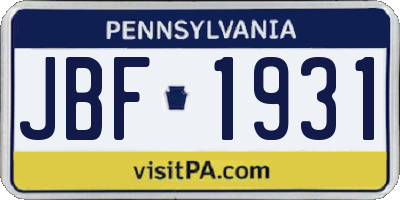 PA license plate JBF1931