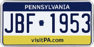 PA license plate JBF1953