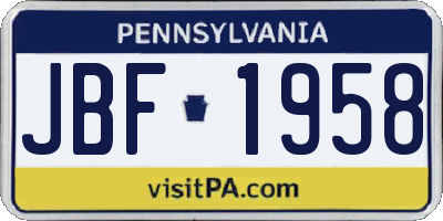 PA license plate JBF1958