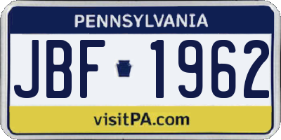PA license plate JBF1962