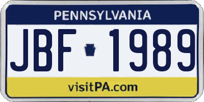 PA license plate JBF1989