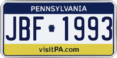 PA license plate JBF1993