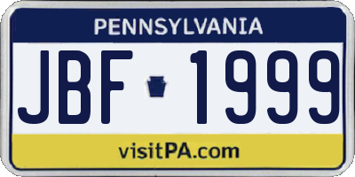 PA license plate JBF1999