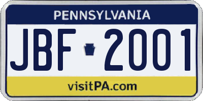 PA license plate JBF2001