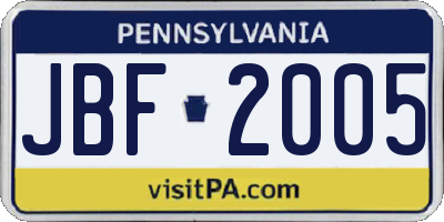 PA license plate JBF2005