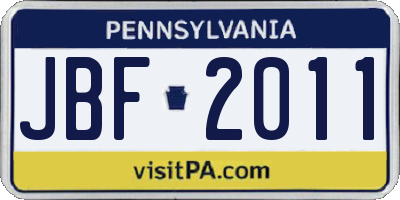 PA license plate JBF2011