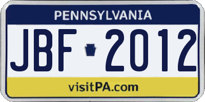 PA license plate JBF2012