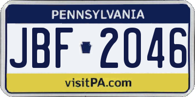 PA license plate JBF2046