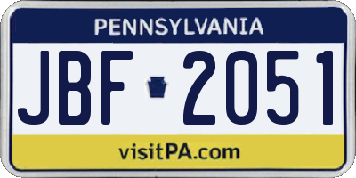 PA license plate JBF2051