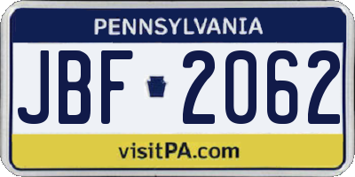 PA license plate JBF2062