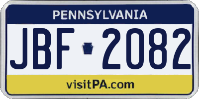 PA license plate JBF2082