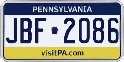PA license plate JBF2086