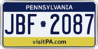 PA license plate JBF2087