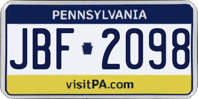 PA license plate JBF2098