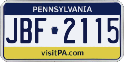 PA license plate JBF2115
