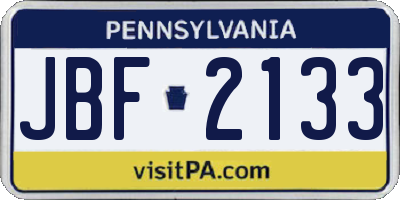 PA license plate JBF2133