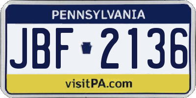 PA license plate JBF2136