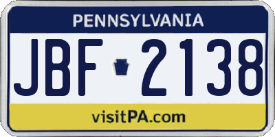 PA license plate JBF2138
