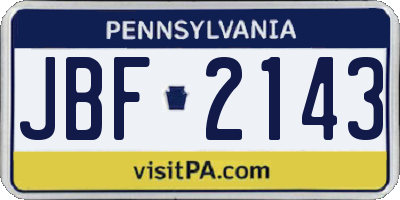 PA license plate JBF2143