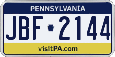 PA license plate JBF2144