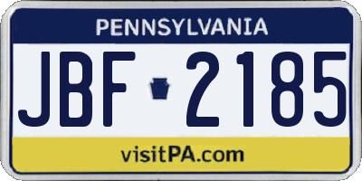 PA license plate JBF2185