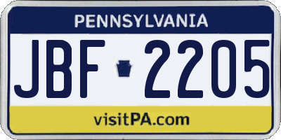 PA license plate JBF2205