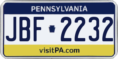 PA license plate JBF2232