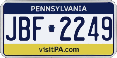 PA license plate JBF2249