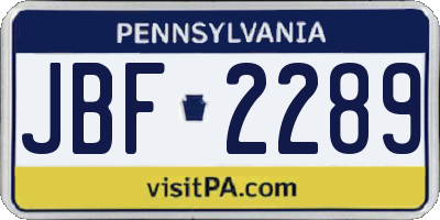 PA license plate JBF2289