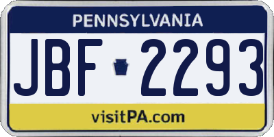 PA license plate JBF2293