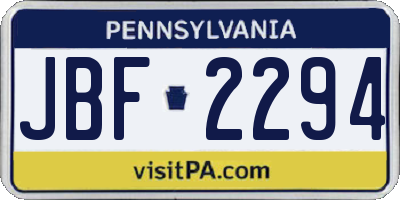 PA license plate JBF2294