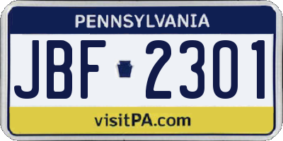 PA license plate JBF2301