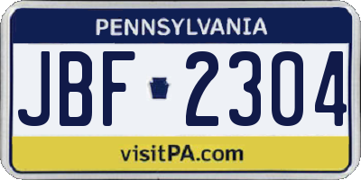 PA license plate JBF2304