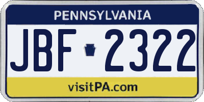 PA license plate JBF2322