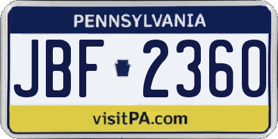 PA license plate JBF2360