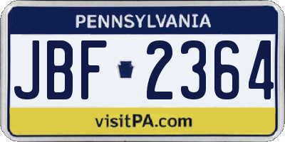 PA license plate JBF2364