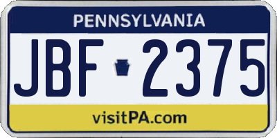 PA license plate JBF2375