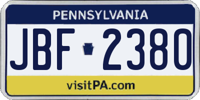 PA license plate JBF2380