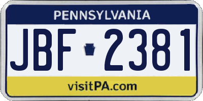 PA license plate JBF2381