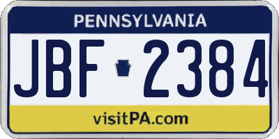 PA license plate JBF2384