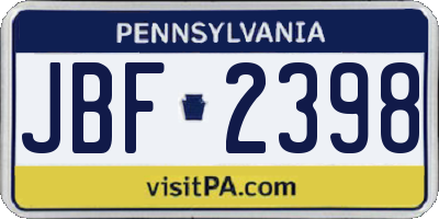 PA license plate JBF2398