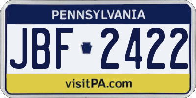 PA license plate JBF2422