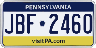 PA license plate JBF2460