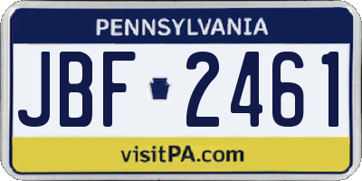 PA license plate JBF2461